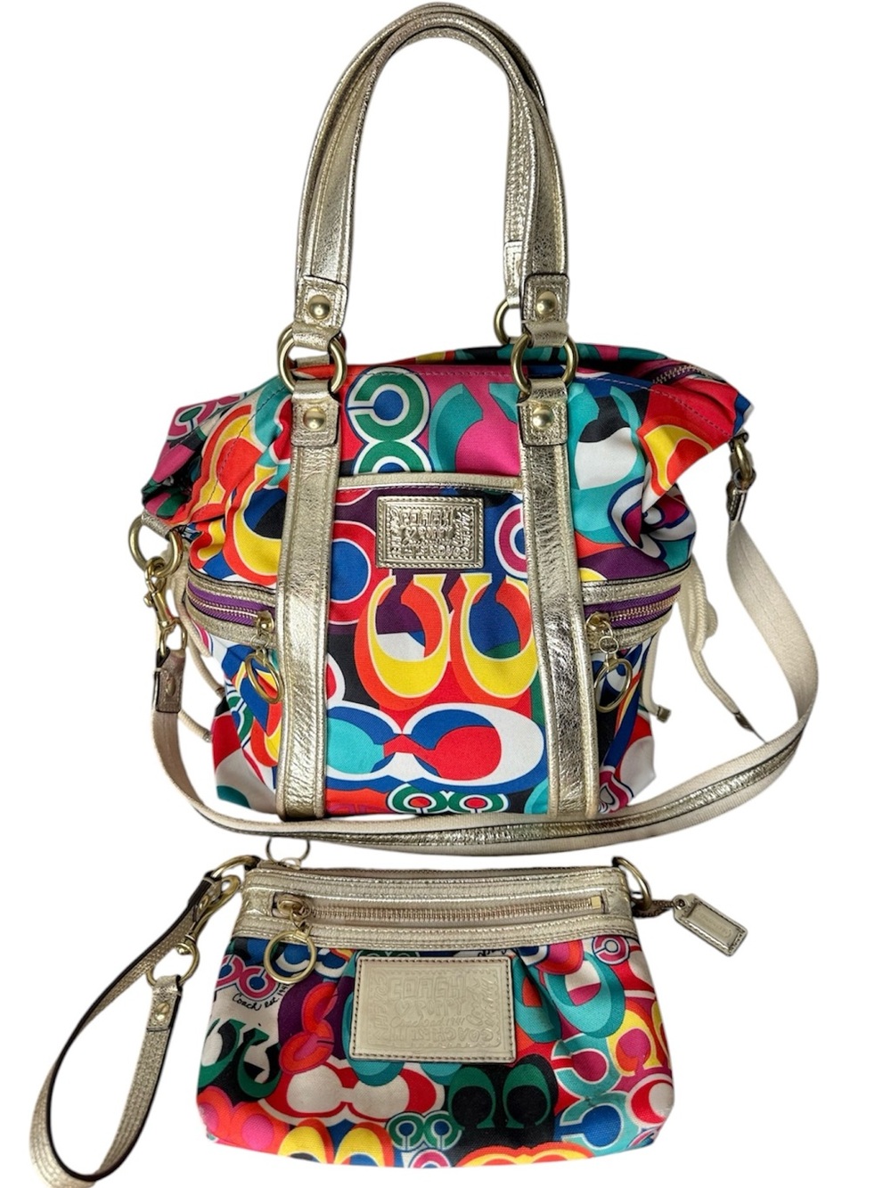 COACH 2pc Poppy Signature C 13830 Spotlight Graffiti Pop Art Tote Bag & Wristlet